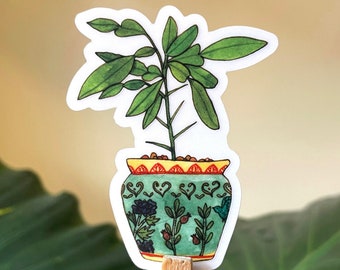House Plant Watercolor Illustration - Waterproof Clear Vinyl Sticker
