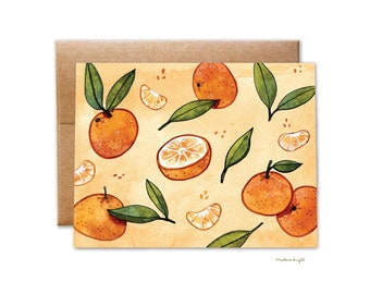 Tangerines - Citrus Illustration - Watercolor Greeting Card - Blank Card with Envelope