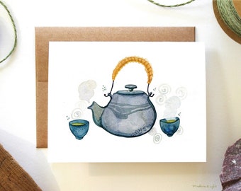 Tea for Two - Watercolor Illustration Greeting Card - Blank Card with Envelope