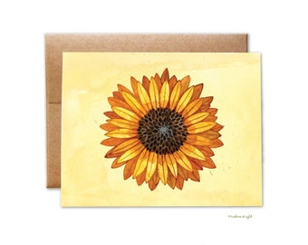 Sunflower Illustration - Helianthus - Watercolor Greeting Card - Blank Card with Envelope