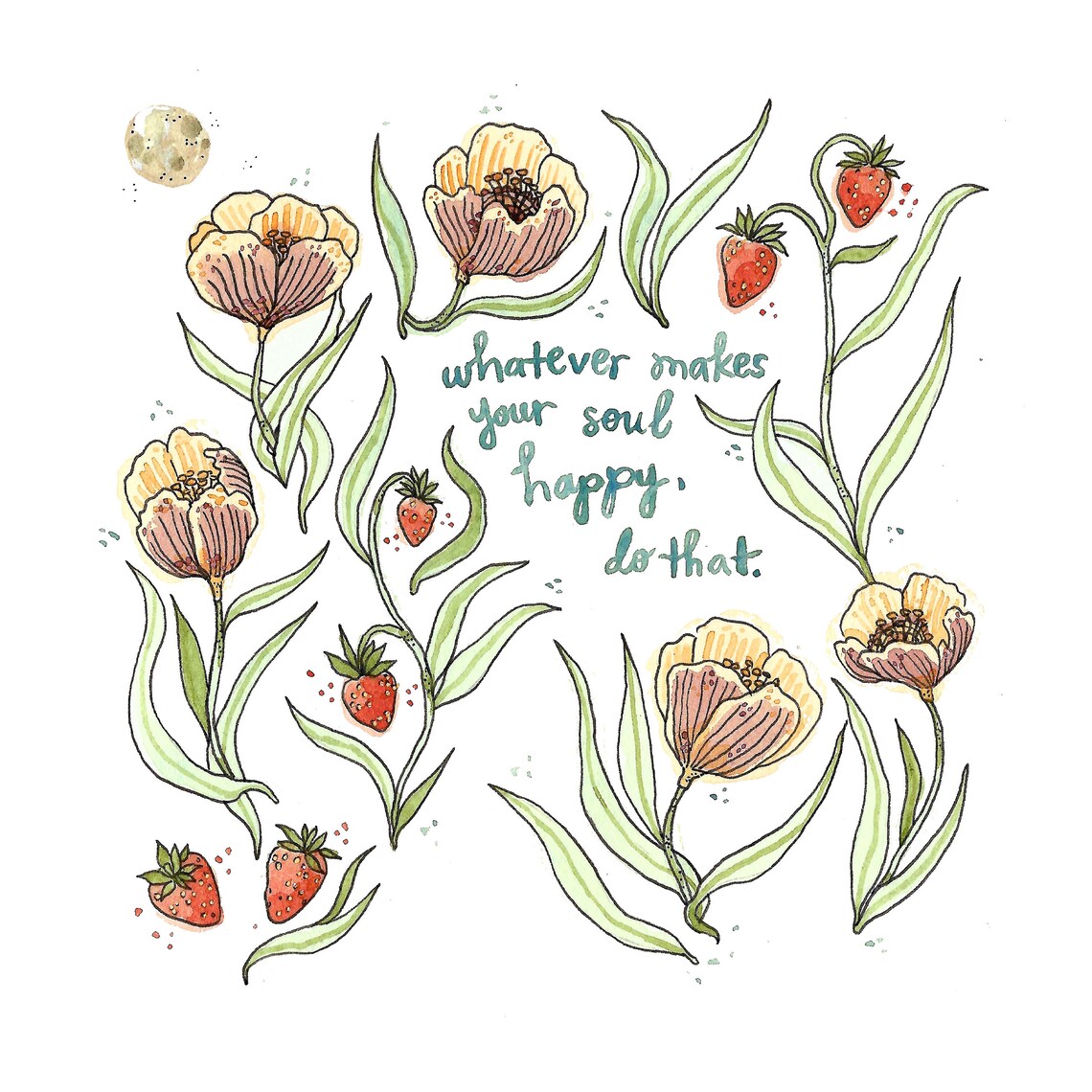 Strawberry Moon Watercolor Art Print Etsy