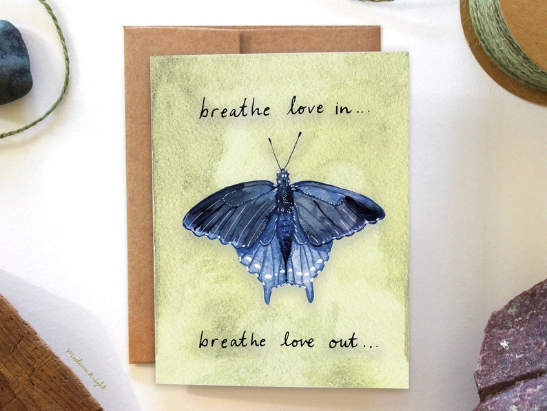 Breathe Love In Pipevine Swallowtail Watercolor Greeting Card Blank Card with Envelope image 2