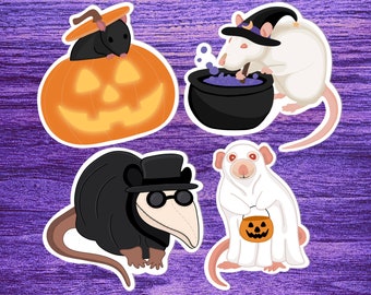 Halloween Rat Stickers: Witch, Plague Doctor, Ghost, Jack-o-Lantern