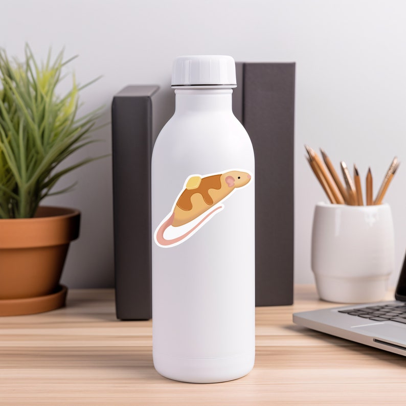 Pancake Mode Vinyl Rat Sticker, Adorable Rat Laying Down, Pancaking