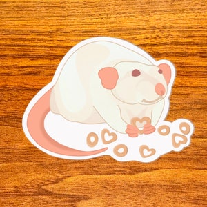 Cheerio Love - Vinyl Rat Sticker, White Rat with Heart Cheerios