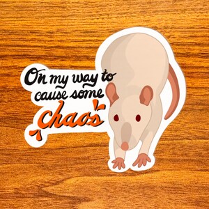 Chaos Rat - Vinyl Rat Sticker, White rat text sticker, causing chaos and mischief