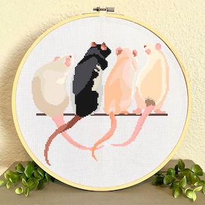 Onlookers - Cute Rat Cross Stitch Pattern. PDF Instant Download