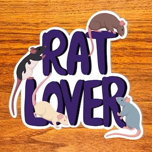 Rat Lover - Vinyl Rat Sticker, Adorable Rat Lover Sticker with Brown, Russian Blue, Albino, and Black Hooded Rat