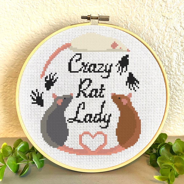 Crazy Rat Lady Cross Stitch Pattern - Cross stitch for rat lovers. Instant PDF download