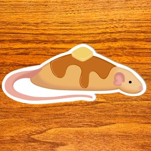 Pancake Mode - Vinyl Rat Sticker, Adorable Rat Laying Down, Pancaking, Topped with Butter and Syrup