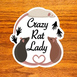 Crazy Rat Lady - Vinyl Rat Sticker, adorable pet rat sticker with brown, black, and albino pet rats. Gift for pet rat lover.