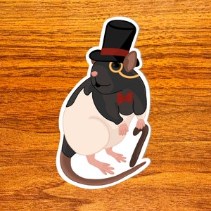 Fancy Rat - Vinyl Sticker, Cute Pet Rat Sticker, Fancy Rat Dressed, Top Hat, Bow Tie. Water Resistant Sticker for Laptop or Water Bottle