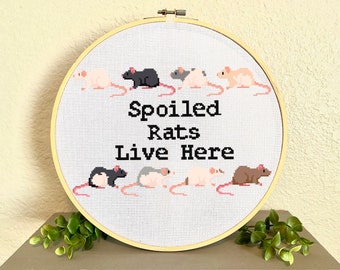 Spoiled Rats Live Here - Cute rat cross stitch pattern for pet rat lovers and crafters. Instant PDF download