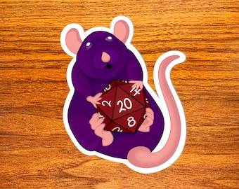 D20 Rat - Adesivo in vinile per ratti, dadi di Dungeons and Dragons, adesivo D&D per giocatori e amanti dei ratti domestici