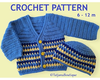 Crochet Pattern Baby Cardigan and Hat, baby crochet pattern, baby clothes cardigan sweater hat crochet pattern, baby outfit, PDF #160