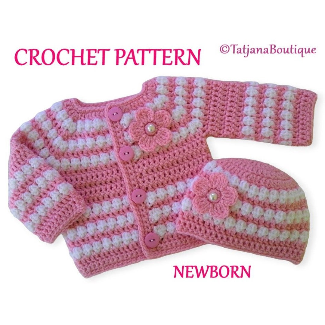 Crochet Pattern Baby Cardigan and Hat Set, Baby Gift Baby Shower, Baby