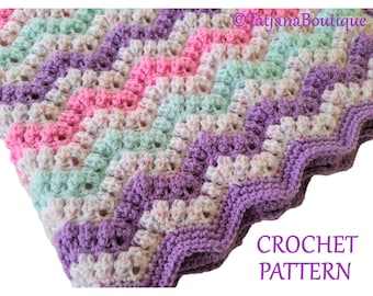 Crochet PATTERN Baby Blanket, Baby Blanket Crochet Pattern, pink lilac mint baby blanket crochet pattern, baby crochet pattern PDF #172