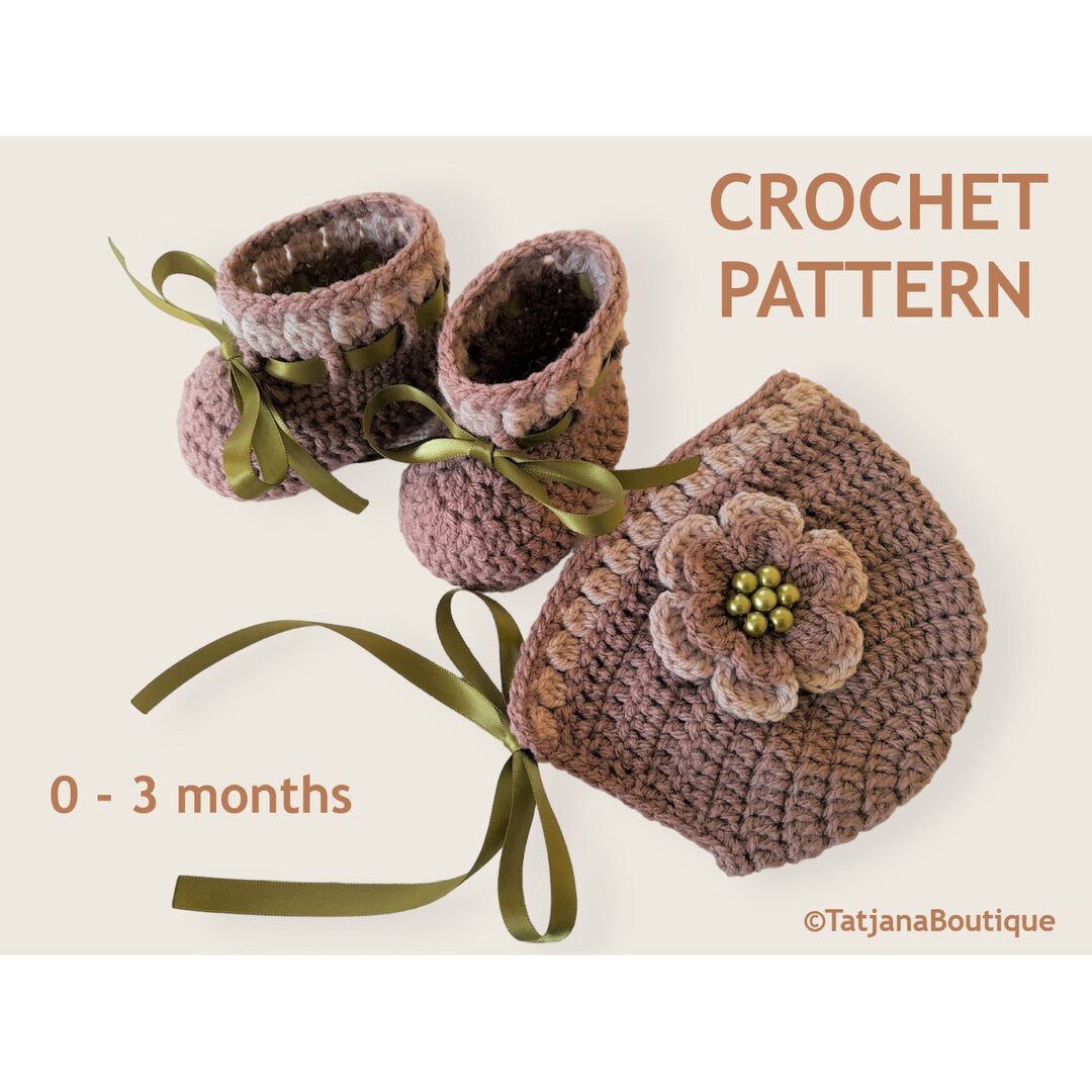 Crochet Pattern Baby Bonnet and Booties, Baby Hat Booties Crochet ...