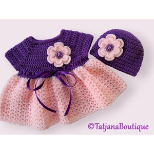 Crochet Pattern Baby Dress and Hat, crochet baby girl hat and dress pattern, baby girl crochet pattern, crochet flowers pattern, PDF #146