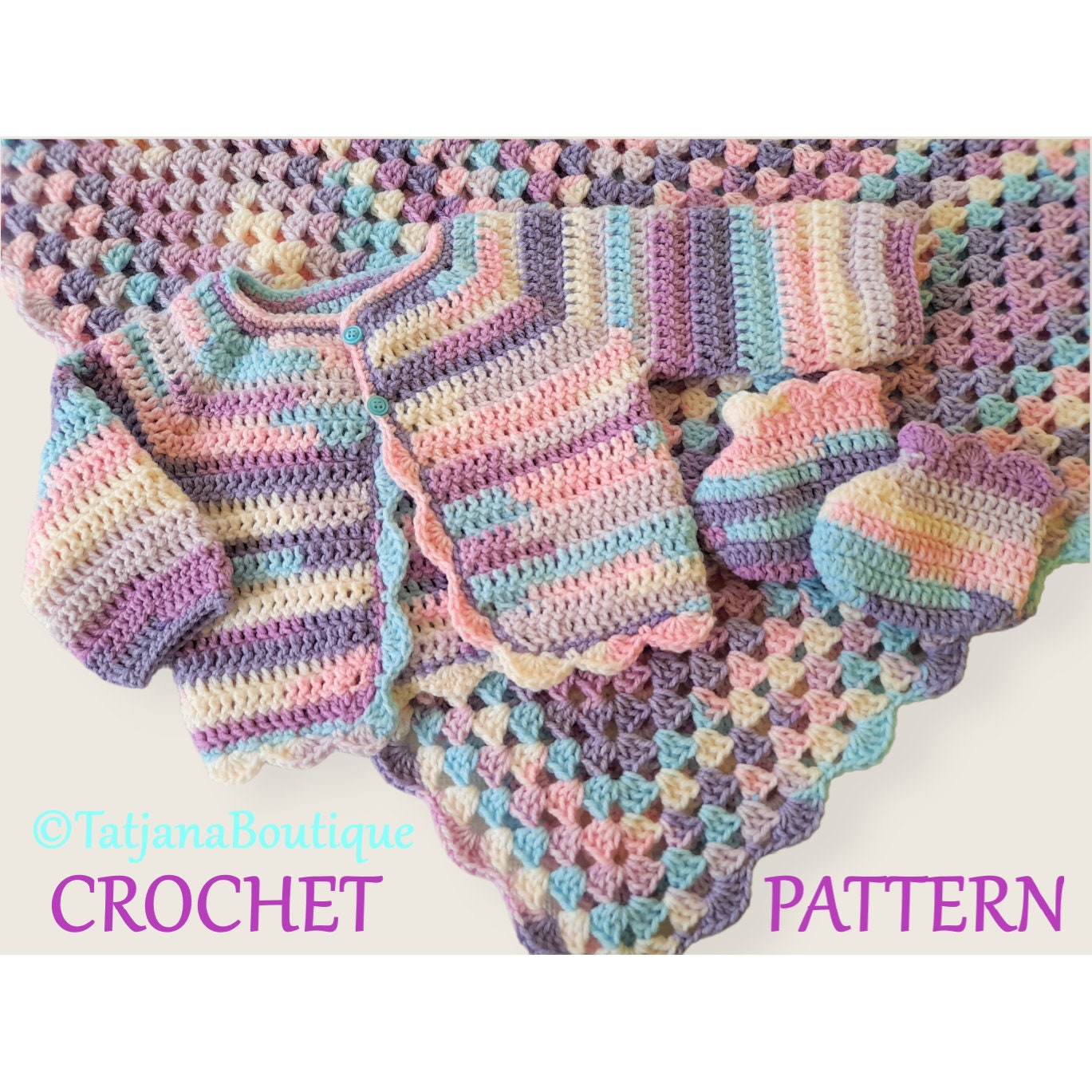 Crochet Pattern Baby Blanket, Cardigan and Booties, Crochet Baby