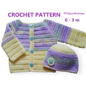 Crochet Pattern Baby Sweater and Hat, baby clothes crochet pattern, crochet tutorial baby cardigan hat pattern, baby crochet pattern PDF #18