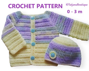 Crochet Pattern Baby Sweater and Hat, baby clothes crochet pattern, crochet tutorial baby cardigan hat pattern, baby crochet pattern PDF #18