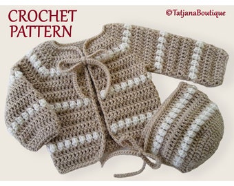 Crochet Pattern baby cardigan and bonnet, baby crochet cardigan pattern, crochet baby bonnet pattern, crochet baby hat pattern PDF #102