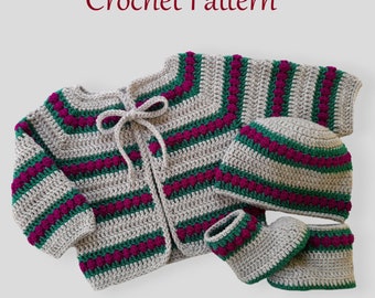 Crochet Pattern Baby Cardigan, Hat and Booties, crochet baby cardigan sweater hat shoes pattern, crochet clothes baby pattern, PDF #130