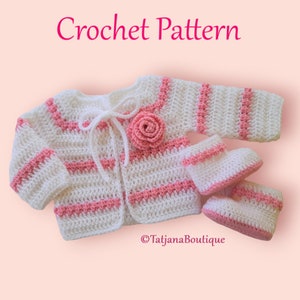 Crochet Pattern Baby Cardigan and Booties, crochet baby cardigan booties pattern, baby sweater booties pattern, crochet flower PDF #109