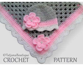 Crochet Pattern Baby Blanket and Hat, crochet baby blanket pattern, baby blanket crochet pattern, baby hat crochet pattern, PDF #67