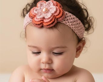 Crochet Baby Headband Pattern, Cotton Flower Design, PDF #155.