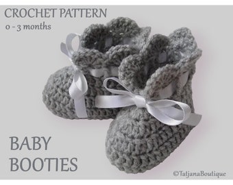 Crochet Pattern Baby Booties, grey baby booties crochet pattern, crochet baby shoes pattern, baby boots satin ribbon crochet pattern, PDF #1