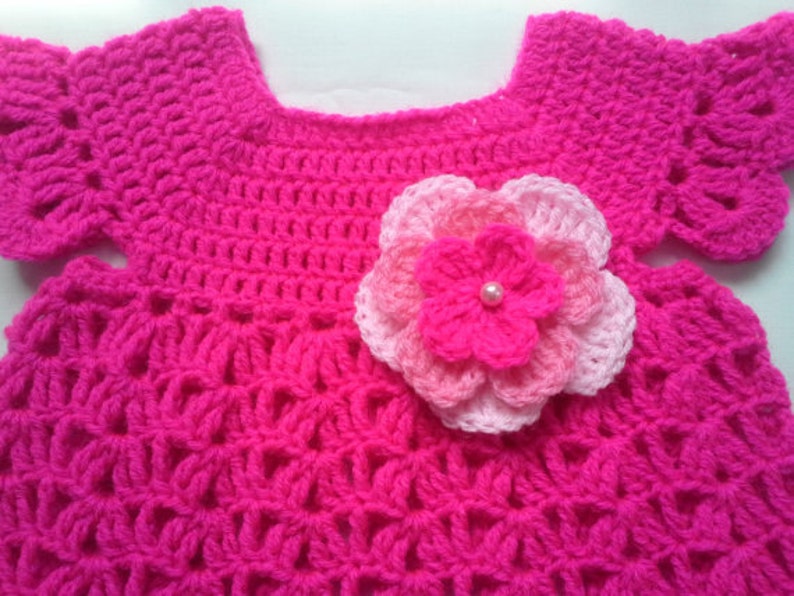 pink baby girl dress baby dress pink with crochet flower crochet pattern tutorial Crochet Pattern PDF file baby dress tutorial