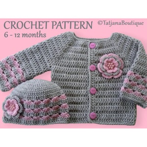 Crochet Pattern Baby Cardigan and Hat Set, Baby Cardigan Crochet Pattern, baby girl grey pink sweater, grey pink baby hat pattern PDF #51.