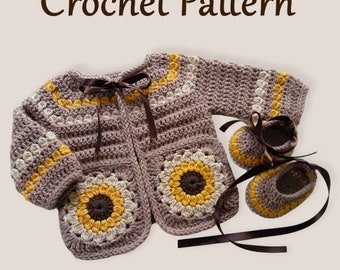 Crochet Pattern Baby Cardigan and Booties, crochet pattern baby clothes, crochet pattern baby sweater cardigan and booties flowers, PDF #149