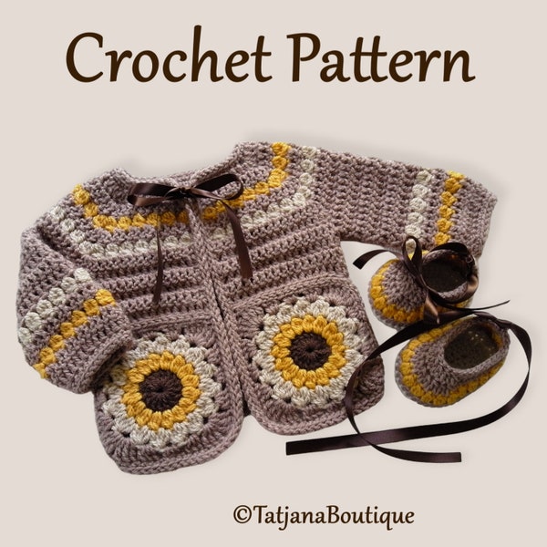 Crochet Pattern Baby Cardigan and Booties, crochet pattern baby clothes, crochet pattern baby sweater cardigan and booties flowers, PDF #149