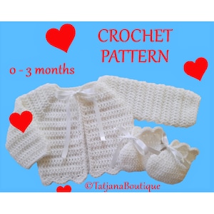 Crochet Pattern Baby Cardigan and Booties, crochet baby cardigan pattern, baby booties crochet pattern, cardigan booties pattern PDF #104.