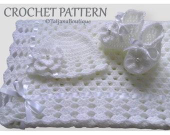 Crochet PATTERN Baby Blanket, Hat and Booties Set, crochet pattern baby blanket, baby crochet hat booties pattern, crochet flower PDF #32