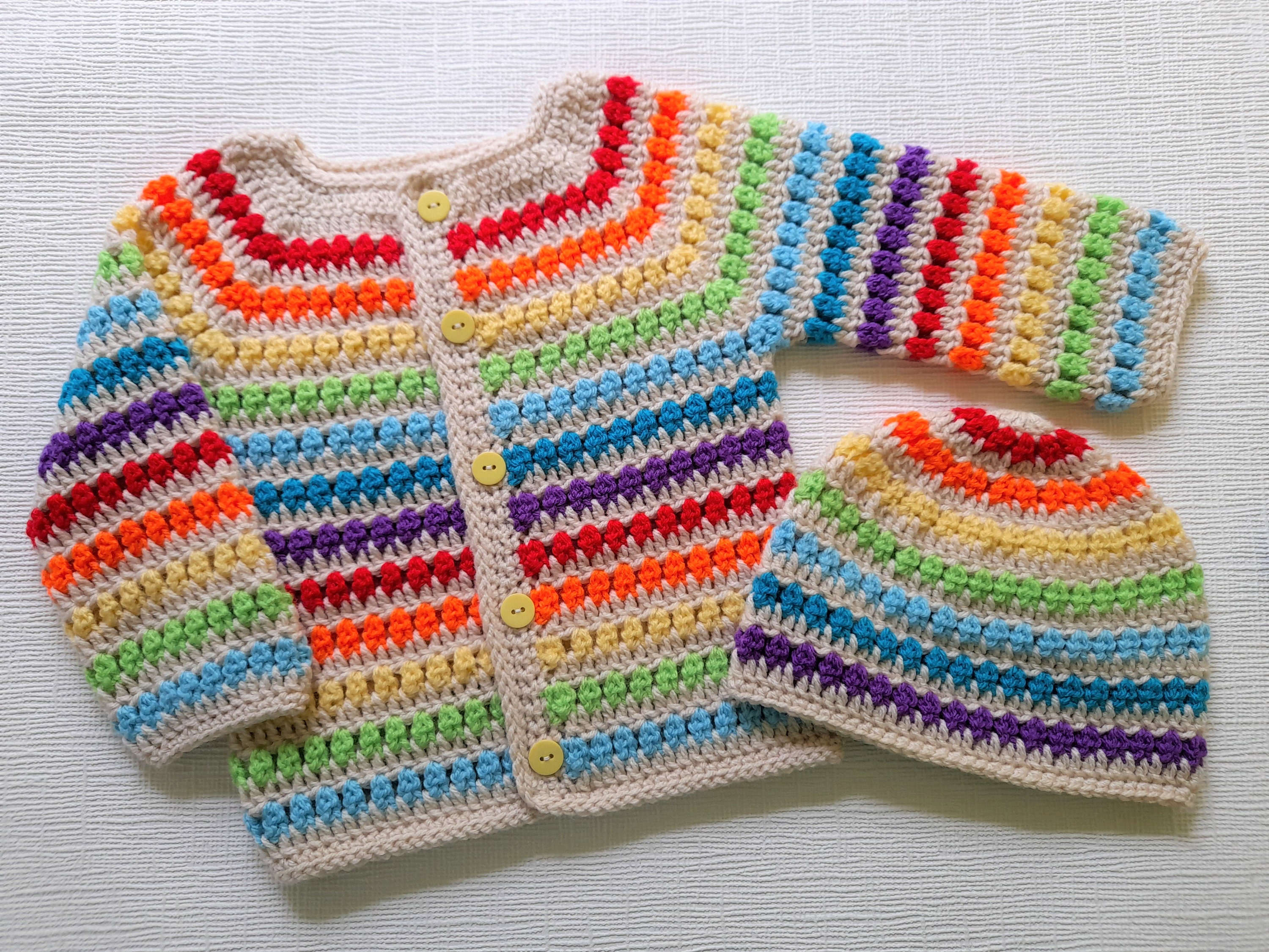 Crochet Pattern Baby Rainbow Cardigan and Hat Rainbow Crochet Etsy UK