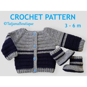 Crochet Pattern Baby Cardigan Booties, crochet baby cardigan booties pattern, crochet baby clothes pattern, crochet baby boy pattern PDF#103