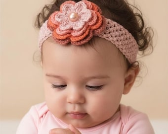 Crochet Baby Headband Pattern, Cotton Flower Design, PDF #155.