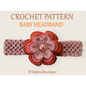 Crochet Pattern Baby Headband, cotton baby stretchy headband with flower crochet pattern, crochet flower pattern, baby hair band PDF #155.