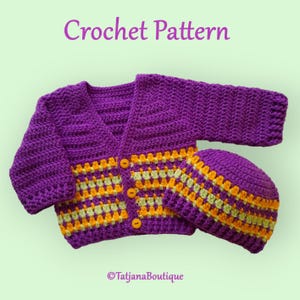 Crochet Pattern Baby Cardigan and Hat, crochet baby cardigan sweater hat pattern, crochet baby clothes set pattern, baby outfit, PDF #204.