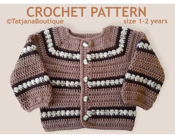 Crochet Pattern Toddler Cardigan, Crochet Children Cardigan Pattern, unisex cardigan sweater crochet pattern size 1 - 2 years, PDF #157.