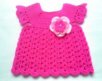 Crochet baby dress PATTERN tutorial, PDF file, pink baby girl dress