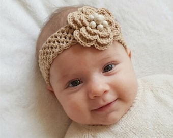 Crochet Baby Headband Pattern, Cotton Stretchy Headband, PDF #185.