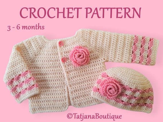 Crochet Pattern Baby Cardigan and Hat Set, Digital Crochet Pattern