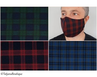 Gezichtsmasker bedekt met neusdraad, geruit gezichtsmasker ademend wasbaar herbruikbaar, 3 maten marine rood groen blauw gezichtsmasker, unisex gezichtsmasker UK.