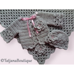 Crochet Pattern Baby Blanket Hat Cardigan, baby blanket clothes crochet pattern, crochet baby cardigan sweater hat beanie pattern PDF #112
