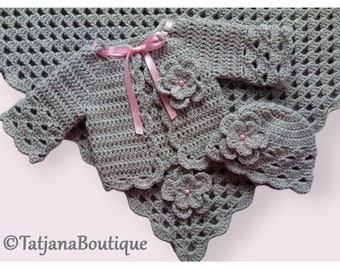 Crochet Pattern Baby Blanket Hat Cardigan, baby blanket clothes crochet pattern, crochet baby cardigan sweater hat beanie pattern PDF #112